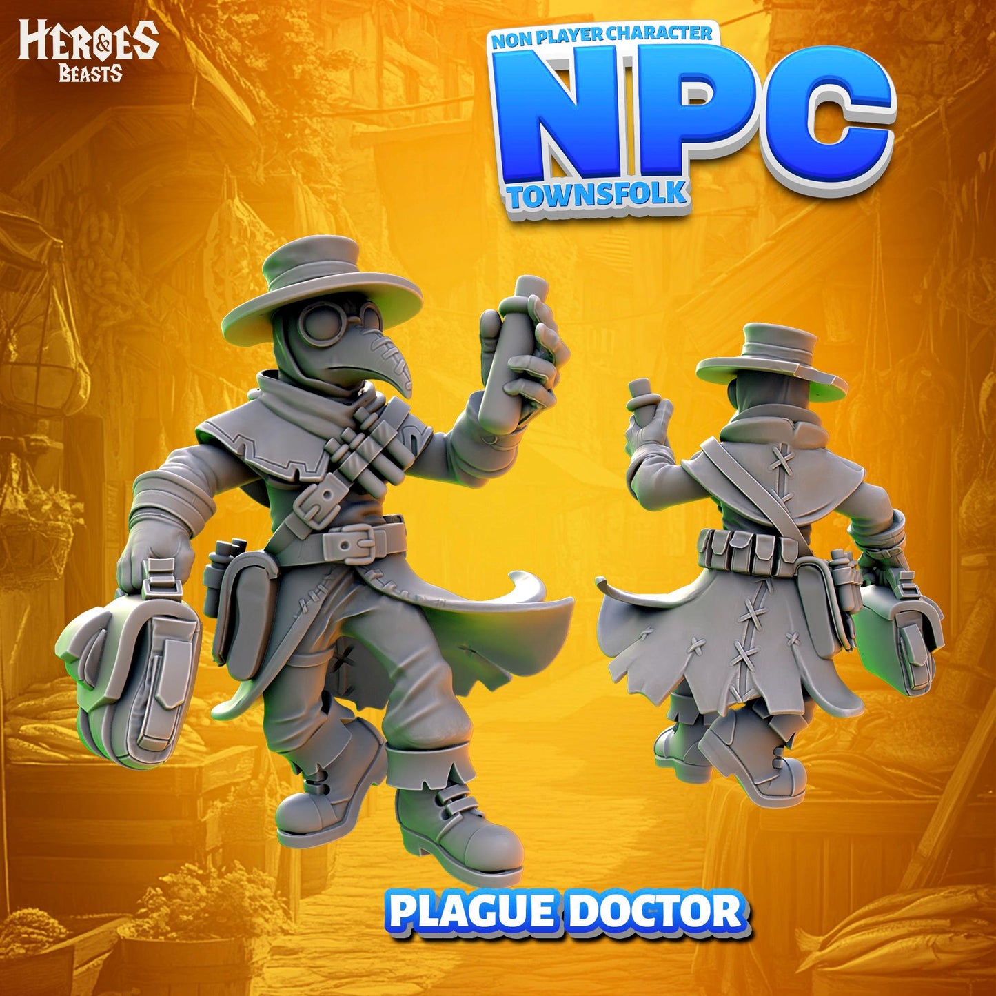 Plague Doctor | Cleric | Medic | 32mm | NPC Townsfolk | Villager | Dungeons and Dragons | 8k Quality 3D Printed Miniature | Resin Printed