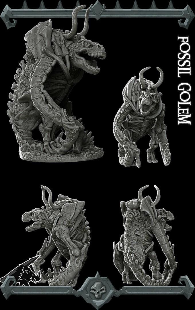 Fossil Golem | Large | Rocket Pig Miniatures | Dungeons and Dragons | TTRPG | 8k Quality 3D Printed Miniature | Dinosaur | Bone Golem