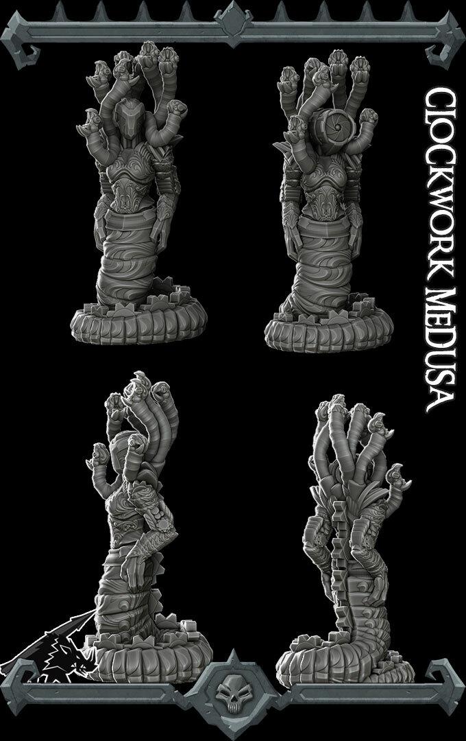 Clockwork Medusa | Large | Rocket Pig Miniatures | Dungeons and Dragons | TTRPG | 8k Quality 3D Printed Miniature | Steampunk | Mechanical