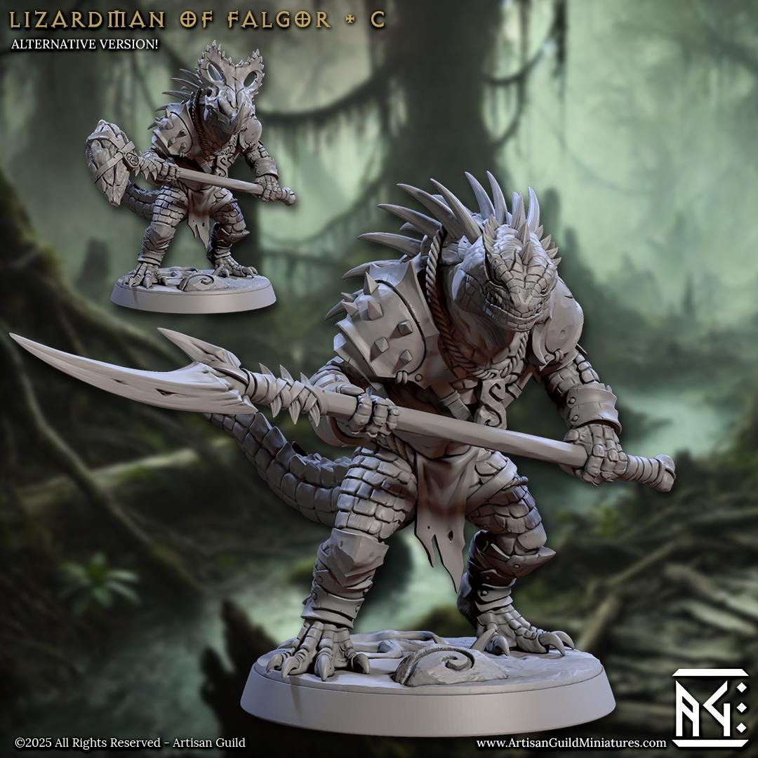 Lizardman Warrior Band | Medium | 30mm Base | Lizardmen of Falgor's Swamp | Artisan Guild | Dungeons and Dragons | TTRPG