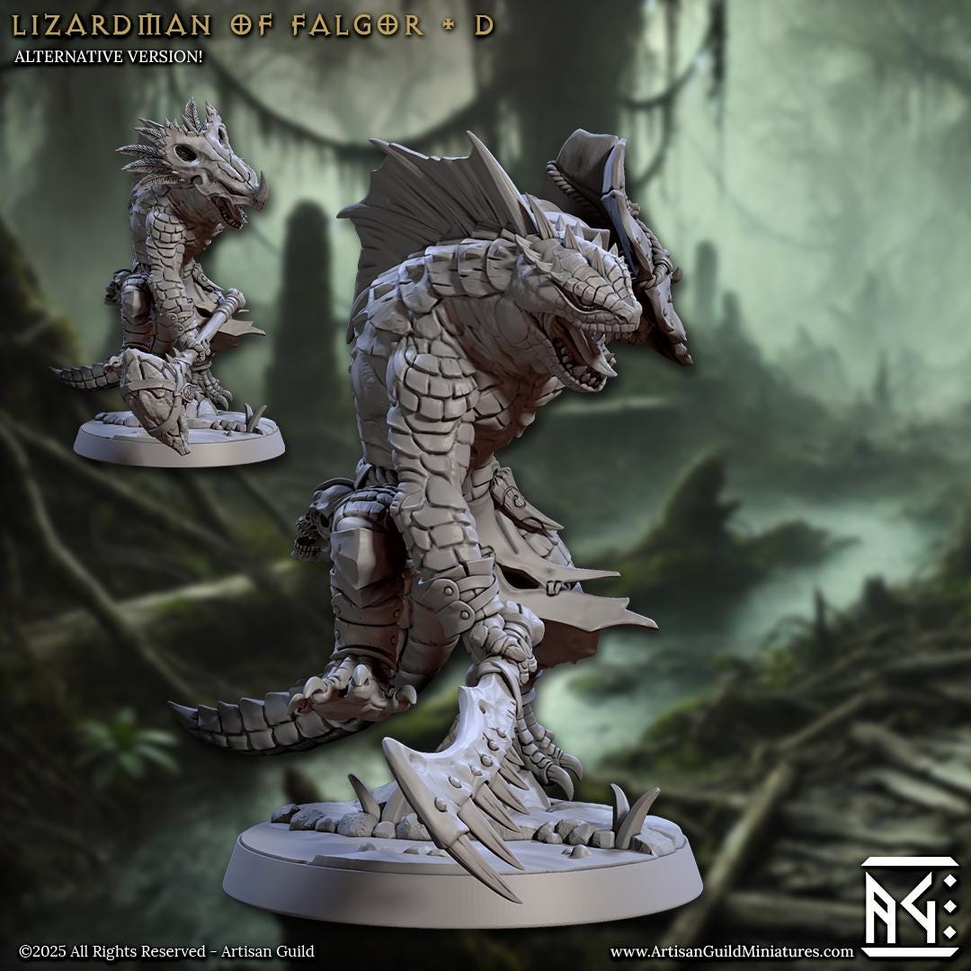 Lizardman Warrior Band | Medium | 30mm Base | Lizardmen of Falgor's Swamp | Artisan Guild | Dungeons and Dragons | TTRPG