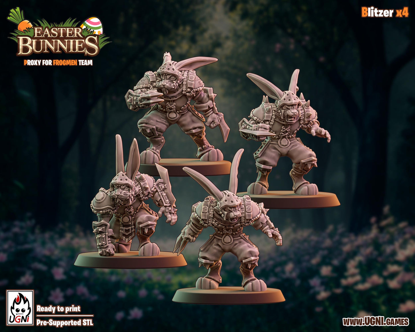 Easter Bunnies | Frogman Team | Kangaroo Big Guy | Fantasy Football | Ugni | Dungeons and Dragons | TTRPG | 8K 3D Resin Printed Miniature