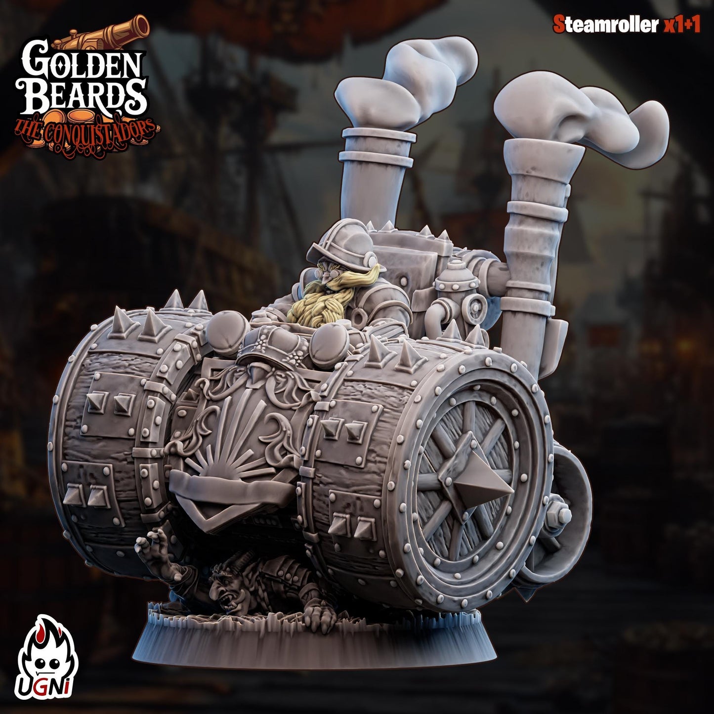 Steam Roller | Golden Beards | Dwarf Team | Secret Weapon | Fantasy Football | Ugni Miniatures | 8K Resin Printed Miniature