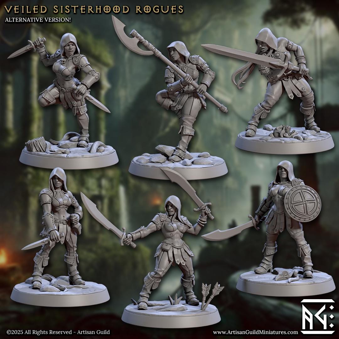 Veiled Sisters | Amazon Rogues | Warriors | 32mm | Medium | Amazon Warrior | Artisan Guild | Veiled Sisterhood | Dungeons and Dragons
