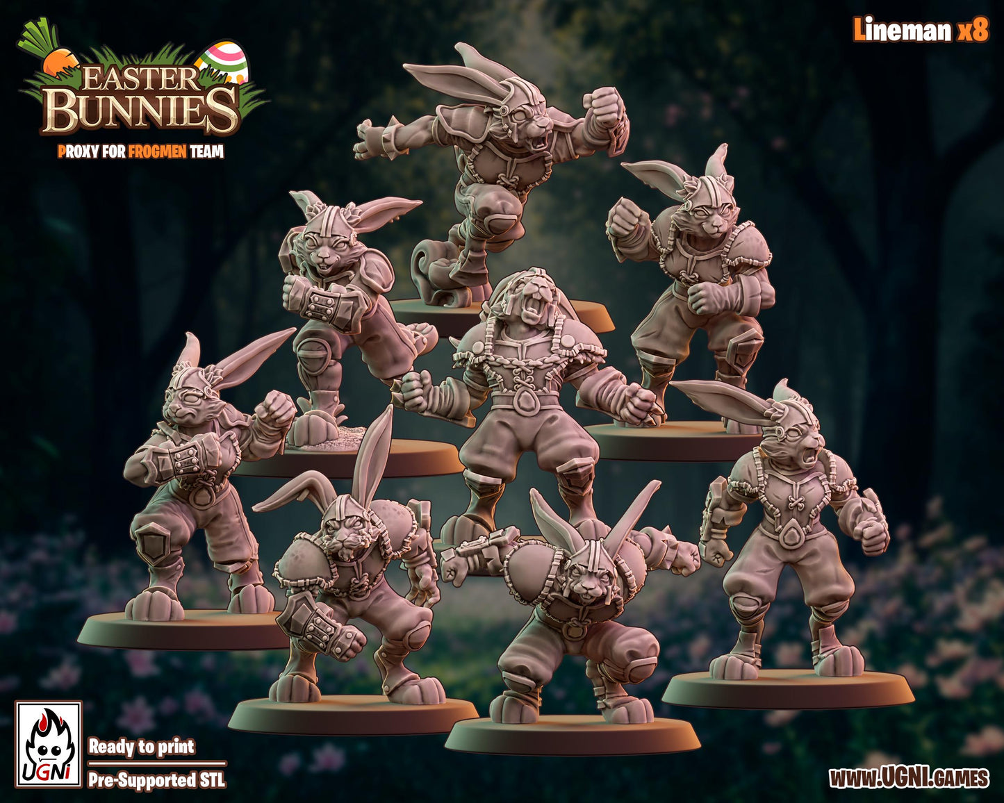 Easter Bunnies | Frogman Team | Kangaroo Big Guy | Fantasy Football | Ugni | Dungeons and Dragons | TTRPG | 8K 3D Resin Printed Miniature