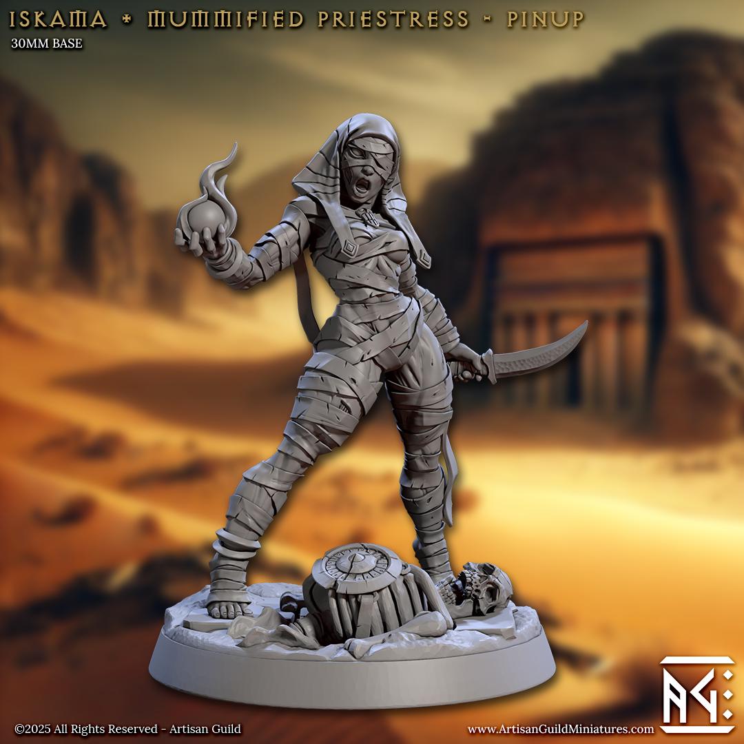 Iskaama | Mummified Priestess | 30mm Base | Medium | 32mm | Artisan Guild | Tombkeepers | Miniature | 3D Printed | 8K Quality