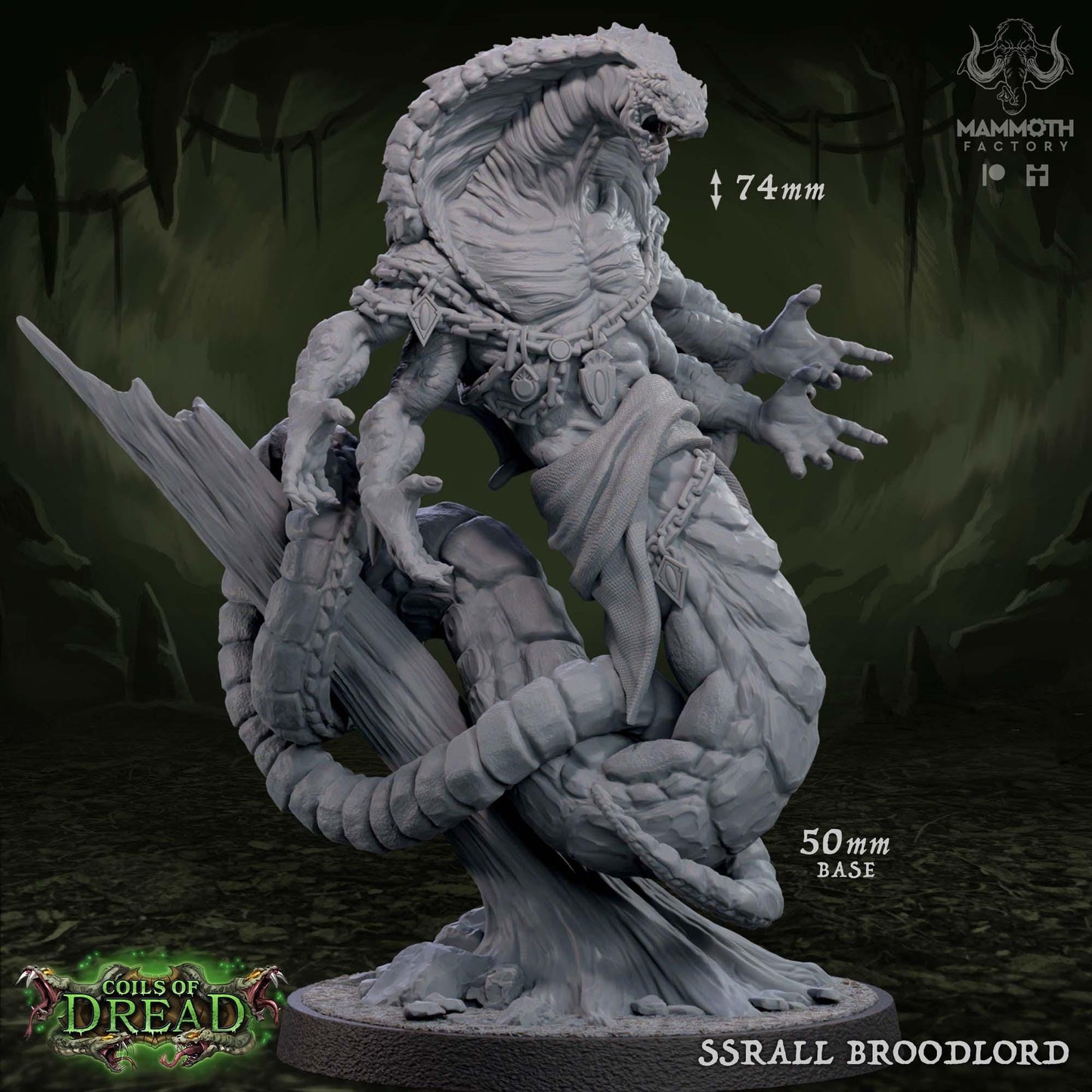Ssrall Broodlord | Yuan-Ti Abomination | Large | 50mm Base | Dungeons and Dragons | 8k Resin Quality | Coils of Dread | Mammoth Factory