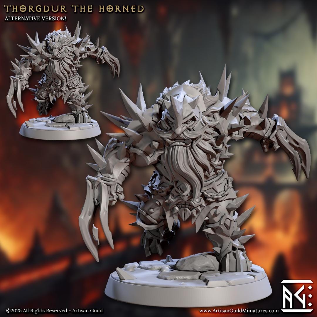 Thorgdur the Horned | Medium | 32mm | Magmaforged Dulok | Artisan Guild | Dungeons and Dragons | Fantasy Battles | Chaos Dwarves | Barbarian