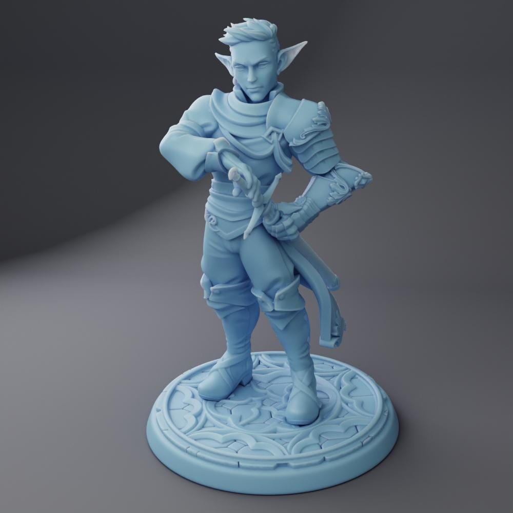 Marshall the Elven Fighter | Medium | 32mm or 75mm | Twin Goddess Miniatures | Dungeons and Dragons | 3D Printed Miniature | 8K Quality