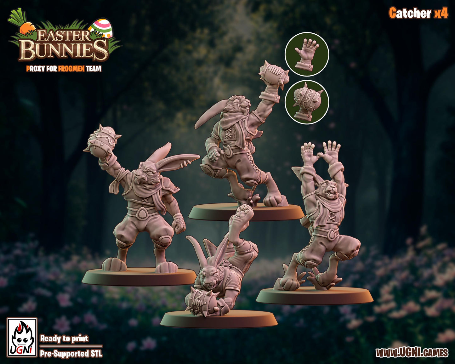 Easter Bunnies | Frogman Team | Kangaroo Big Guy | Fantasy Football | Ugni | Dungeons and Dragons | TTRPG | 8K 3D Resin Printed Miniature