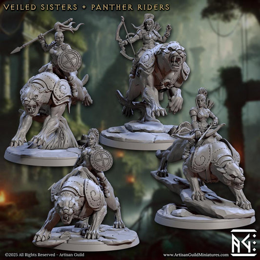 Panther Riders | Mounted Amazon Warriors | 32mm | Large | Amazon Warrior | Artisan Guild | Veiled Sisterhood | Dungeons and Dragons