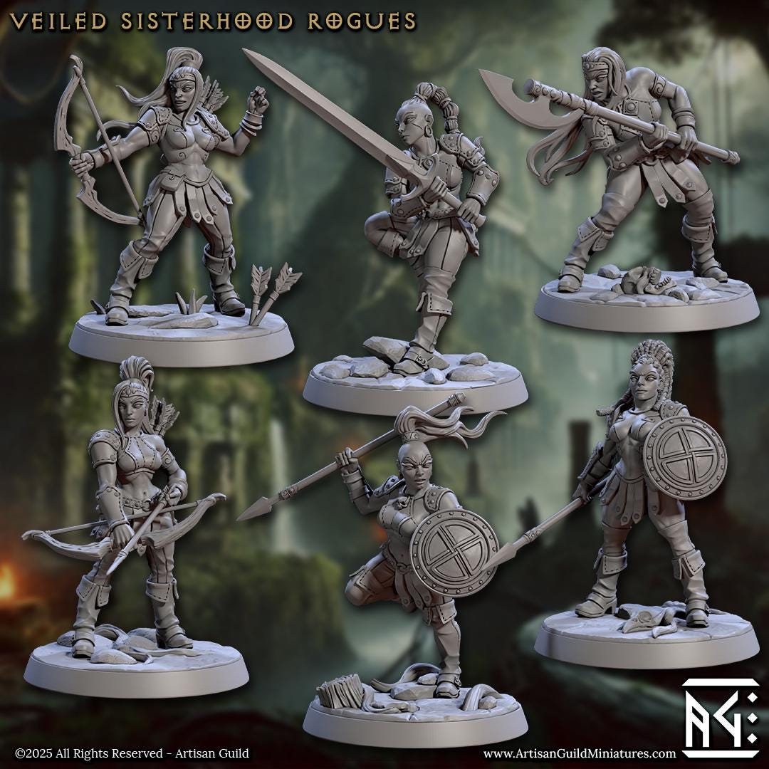 Veiled Sisters | Amazon Rogues | Warriors | 32mm | Medium | Amazon Warrior | Artisan Guild | Veiled Sisterhood | Dungeons and Dragons