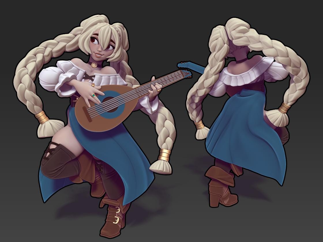 Mika | Human Female Bard | Medium | Dancer | Musician | Twin Goddess Miniatures | Dungeons and Dragons | TTRPG