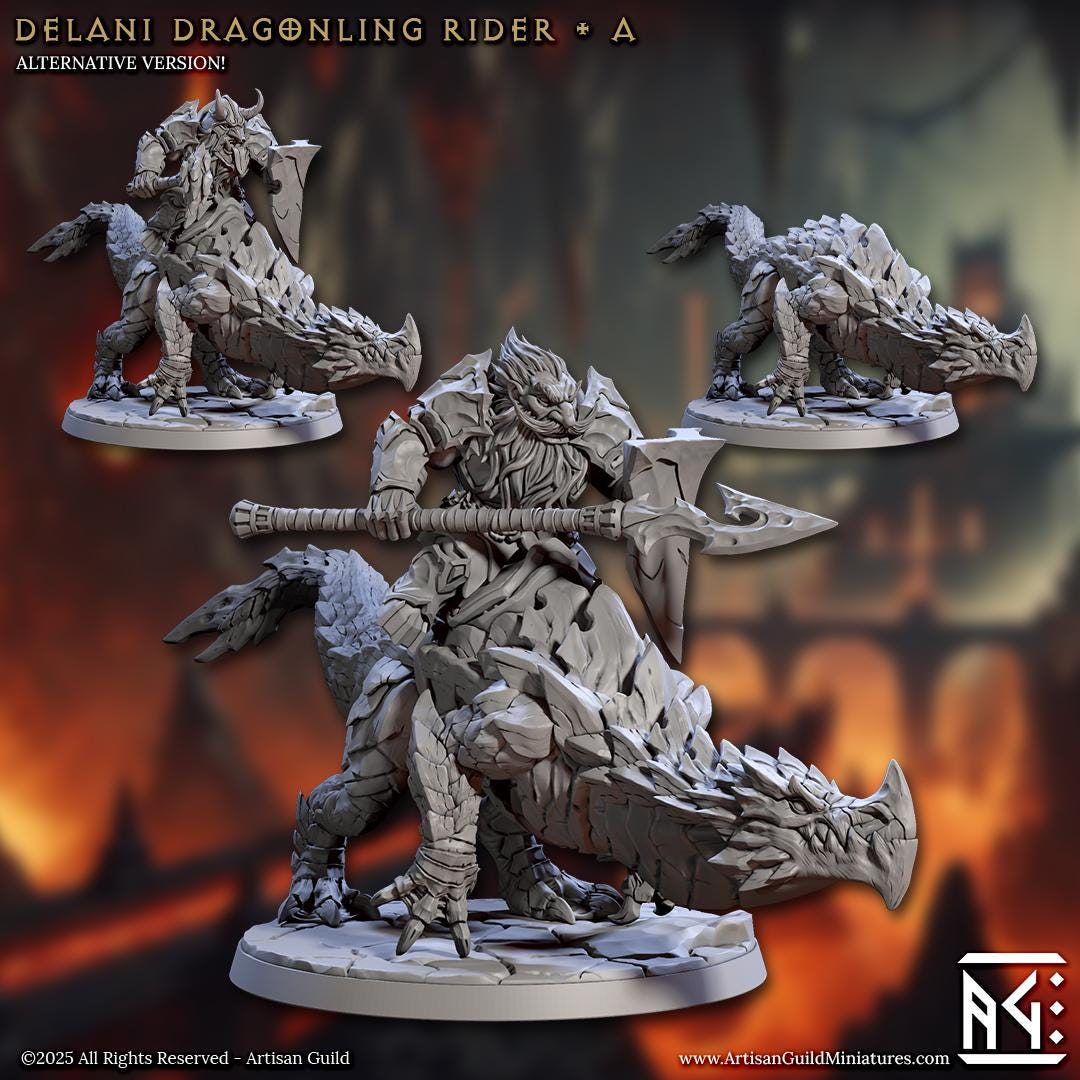Dragonling Riders | Large | 32mm | Magmaforged Dulok | Artisan Guild | Dungeons and Dragons | Fantasy Battles | Chaos Dwarves | Barbarian