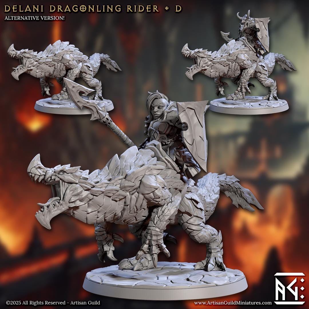 Dragonling Riders | Large | 32mm | Magmaforged Dulok | Artisan Guild | Dungeons and Dragons | Fantasy Battles | Chaos Dwarves | Barbarian