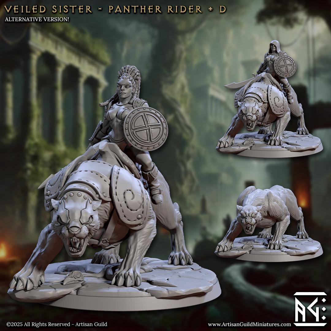 Panther Riders | Mounted Amazon Warriors | 32mm | Large | Amazon Warrior | Artisan Guild | Veiled Sisterhood | Dungeons and Dragons