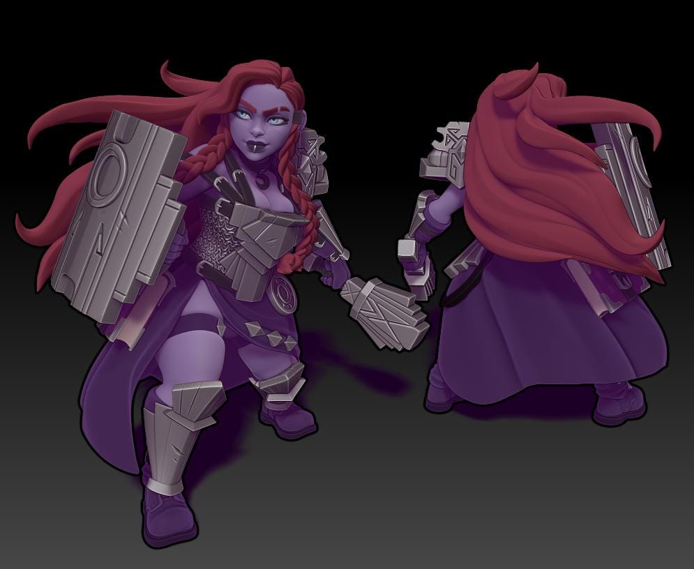 Vamoth | Dwarven Cleric | Medium | Female Dwarf | Paladin | Knight | Warrior | Twin Goddess Miniatures | Dungeons and Dragons | TTRPG