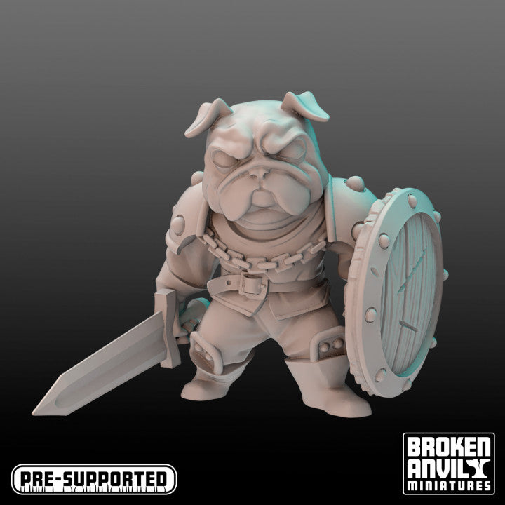 a 3d model of a dog holding a sword and shield