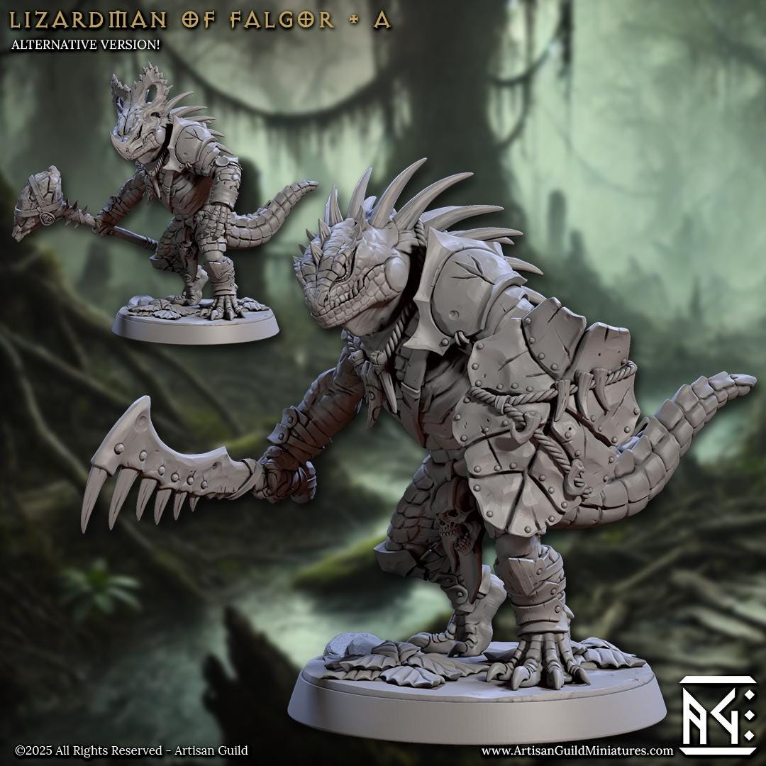Lizardman Warrior Band | Medium | 30mm Base | Lizardmen of Falgor's Swamp | Artisan Guild | Dungeons and Dragons | TTRPG