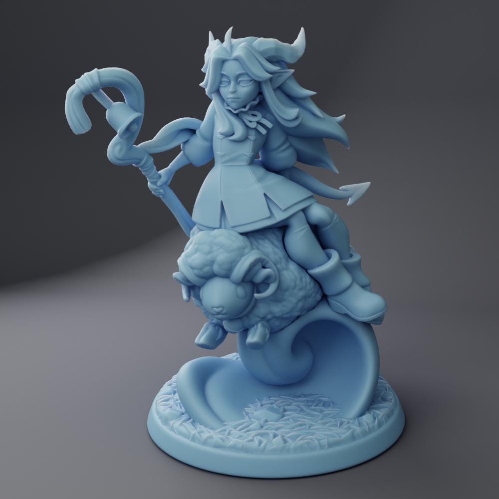 Tiefling Shepherd | Medium | Twin Goddess Miniatures | Dungeons and Dragons | TTRPG | Pathfinder | Warlock | Mage
