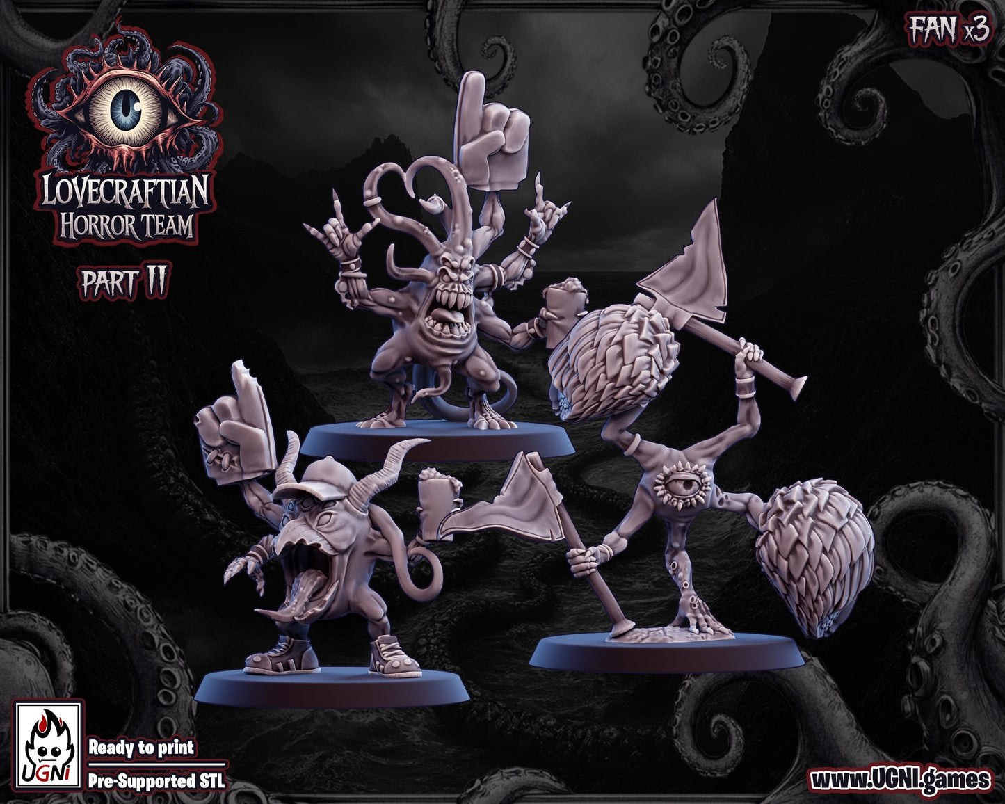 Undead Team Fans x3 | Cheerleaders | Support Staff | Coach Undead Team | Fantasy Football | Ugni Miniatures