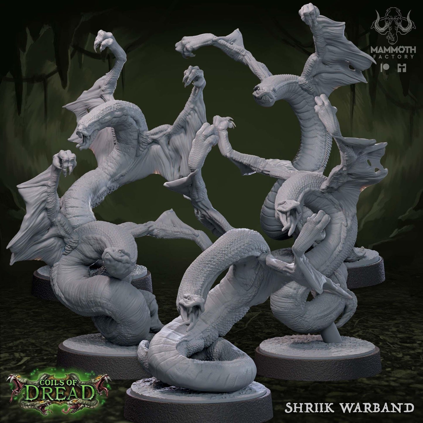 Shriik Warband | Flying Snakes | Medium | 25mm Base | Dungeons and Dragons | 8k Resin Quality | Coils of Dread | Mammoth Factory