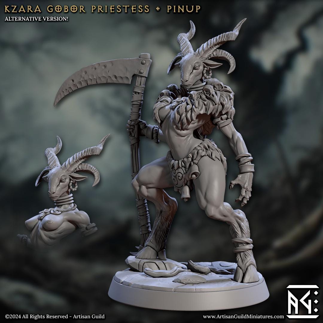 Kzara | Gobor Priestess | Pinup | Medium | 30mm Base | 32mm | Rise of the Beastmen | Artisan Guild | Dungeons and Dragons | Fantasy Battles