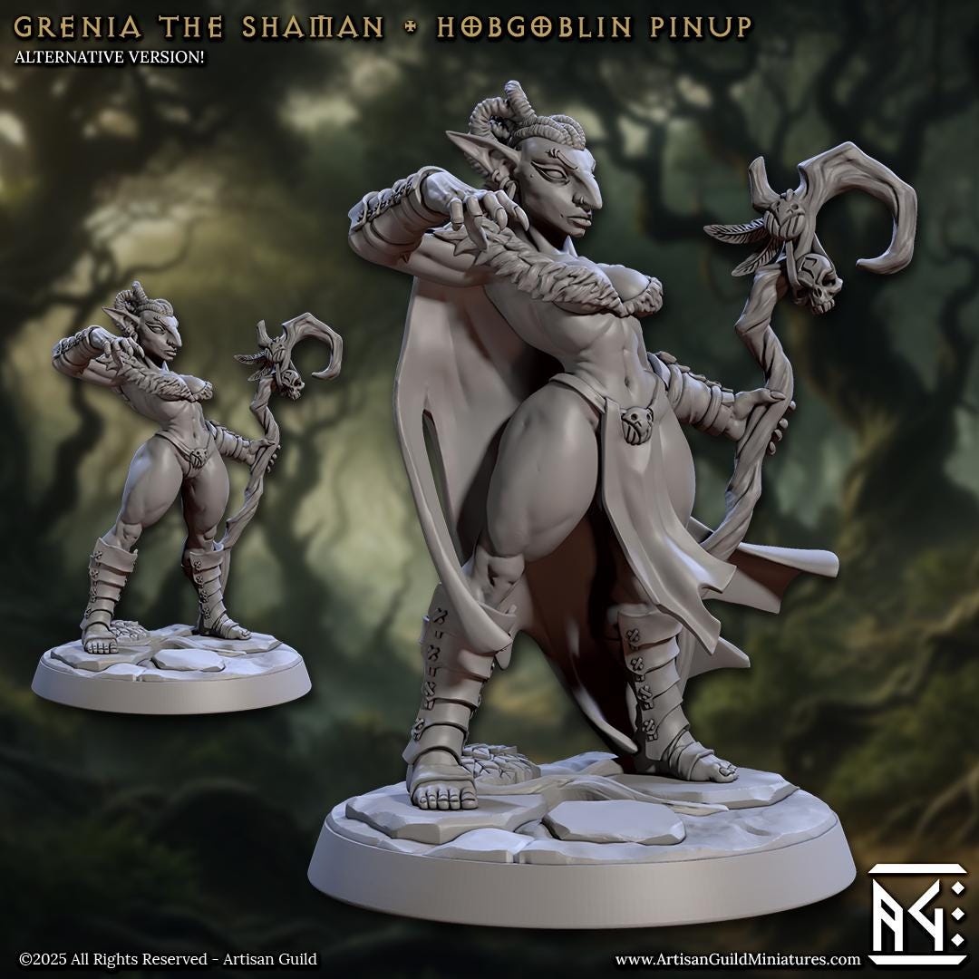 Grenia the Shaman | Hobgoblin Pinup | 32mm Scale | Medium | Faldorn Hobgoblins | Artisan Guild | TTRPG | Dungeons and Dragons