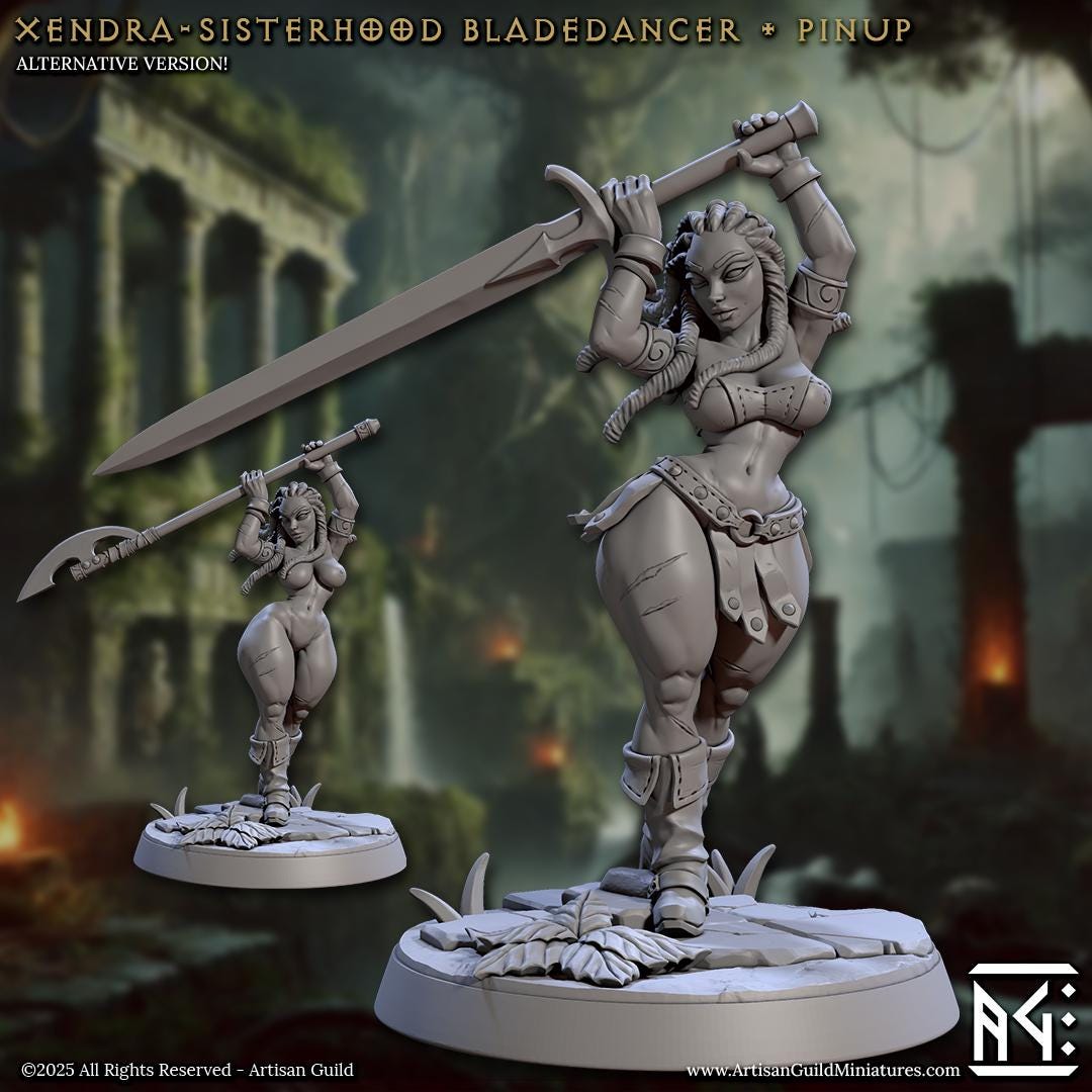Xendra | Sisterhood Bladedancer | 32mm | Medium | Amazon Warrior | NSFW Option | Artisan Guild | Veiled Sisterhood | Dungeons and Dragons
