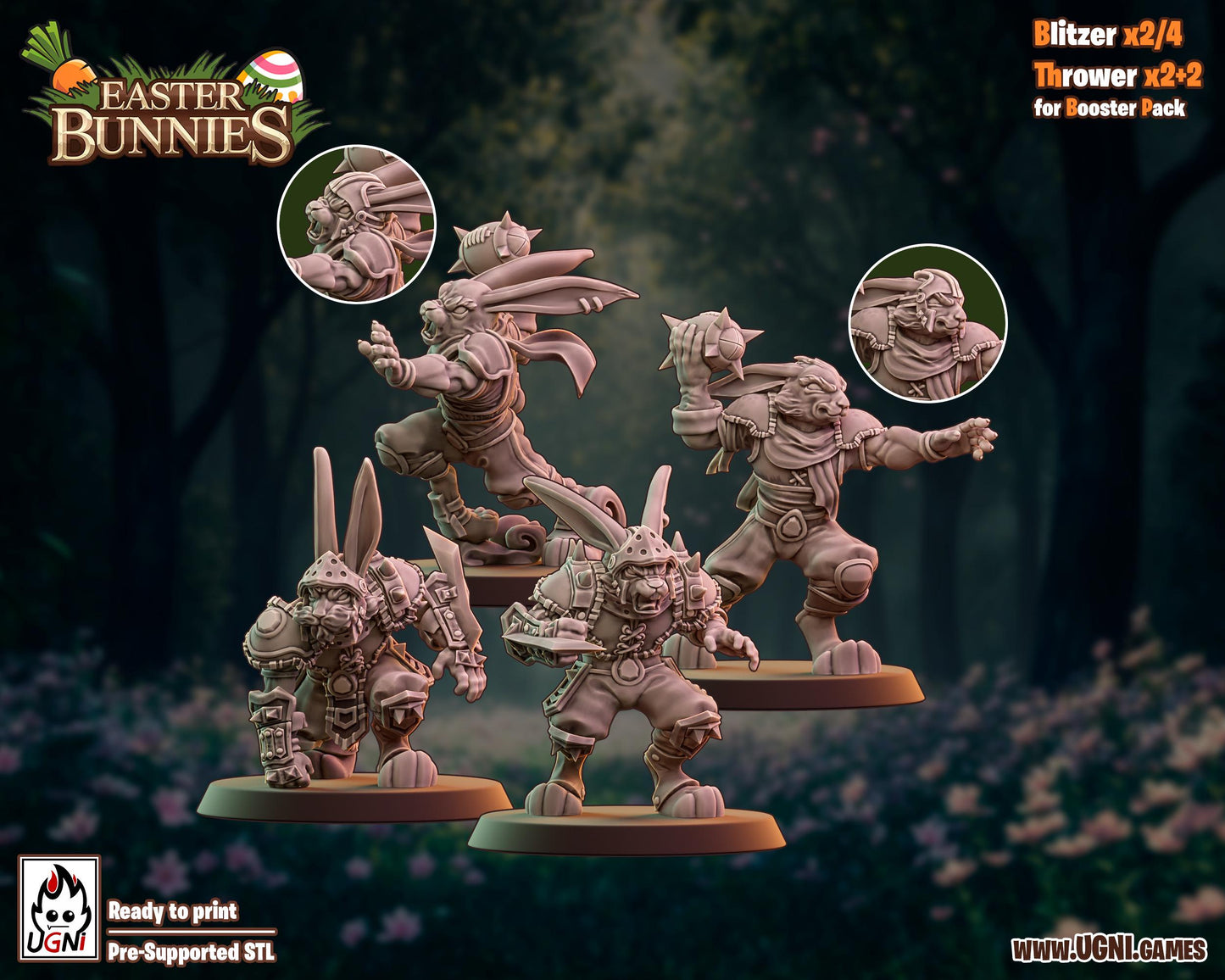 Easter Bunnies | Frogman Team | Kangaroo Big Guy | Fantasy Football | Ugni | Dungeons and Dragons | TTRPG | 8K 3D Resin Printed Miniature