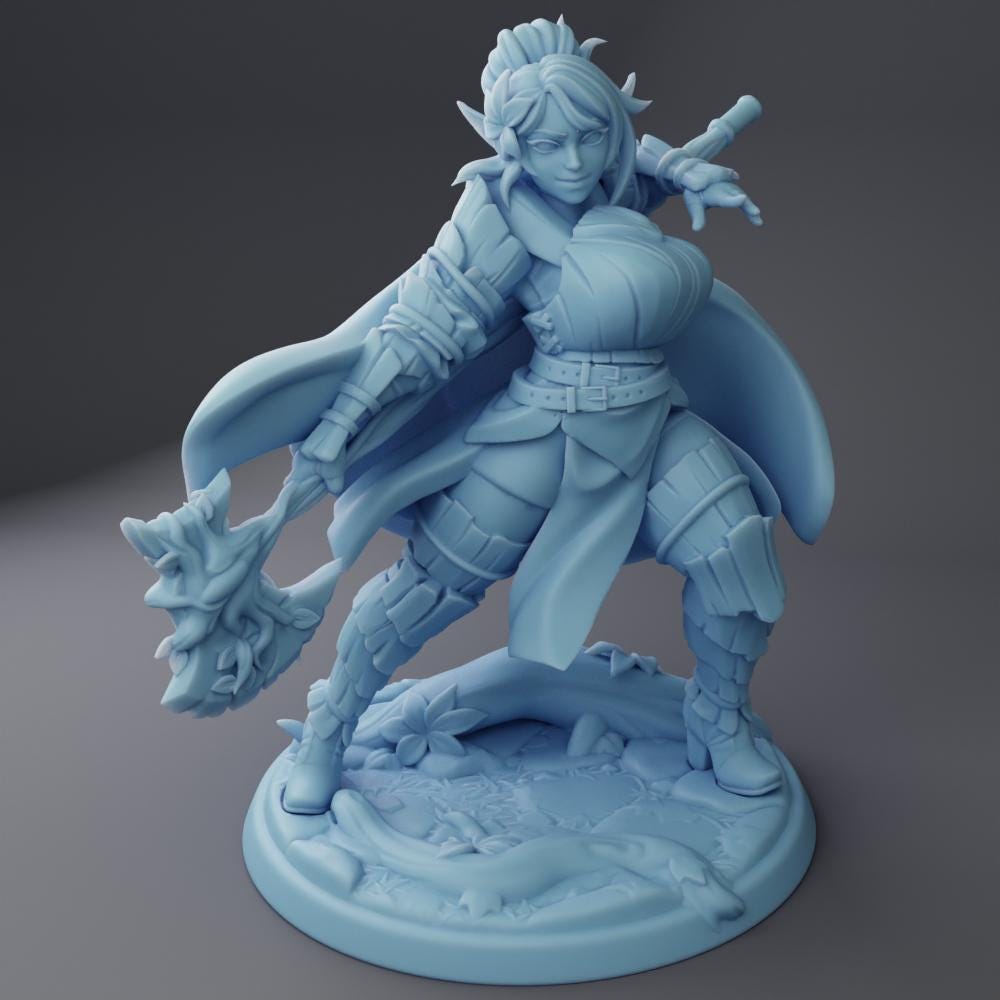 Nora the Elven Defender | Medium | 32mm or 75mm | Twin Goddess Miniatures | Resin Printed Miniature | 8K Quality | Dungeons and Dragons