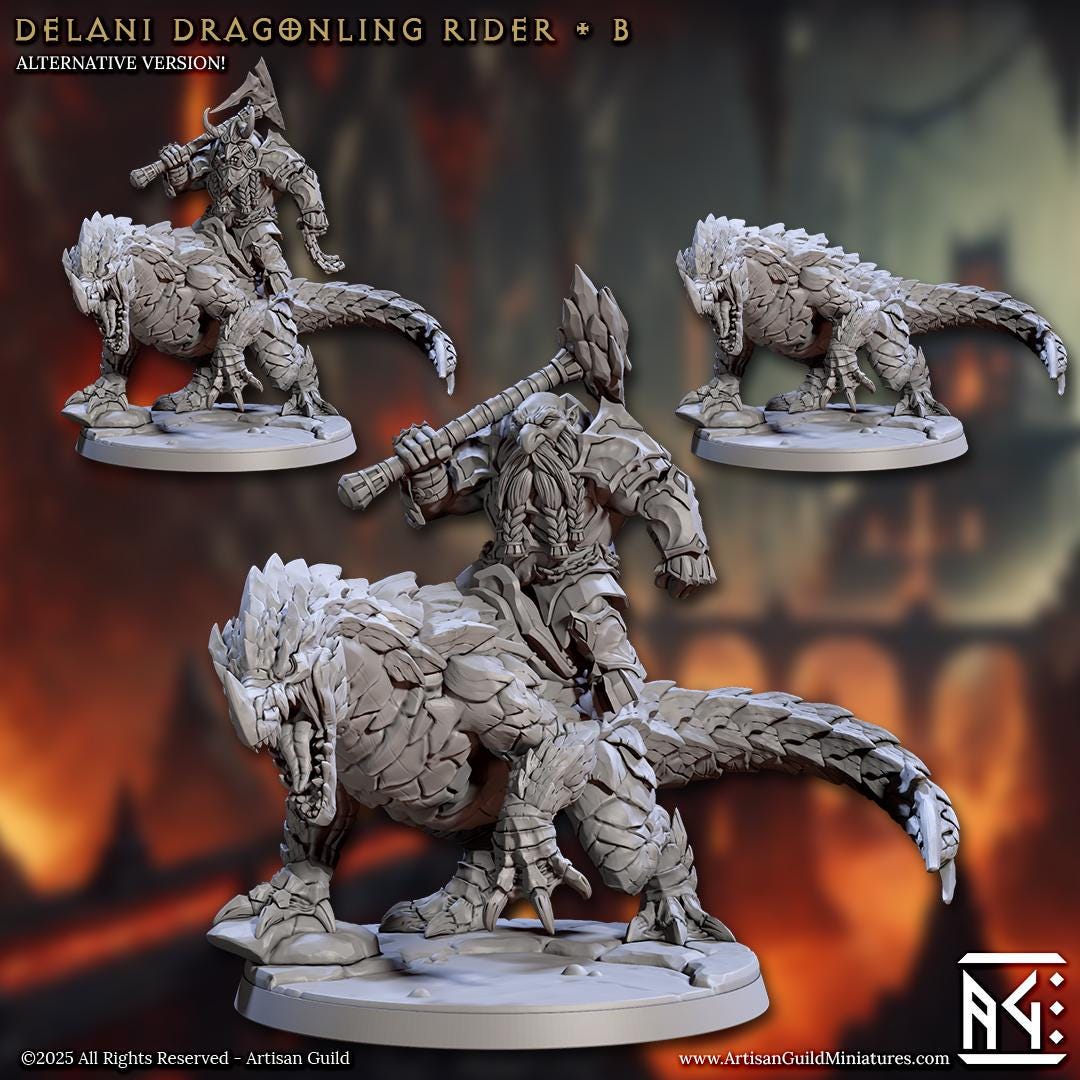 Dragonling Riders | Large | 32mm | Magmaforged Dulok | Artisan Guild | Dungeons and Dragons | Fantasy Battles | Chaos Dwarves | Barbarian