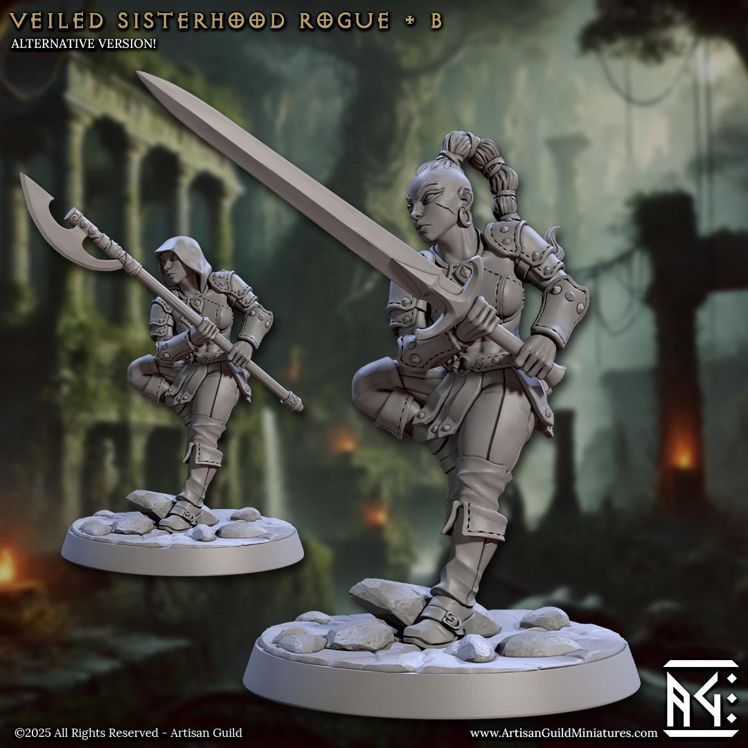 Veiled Sisters | Amazon Rogues | Warriors | 32mm | Medium | Amazon Warrior | Artisan Guild | Veiled Sisterhood | Dungeons and Dragons