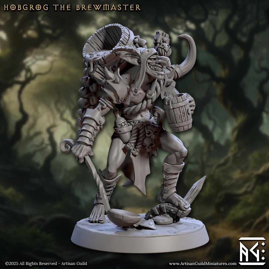 Hobgrob the Brewmaster | 32mm Scale | Medium | Faldorn Hobgoblins | Artisan Guild | TTRPG | Dungeons and Dragons | 8k Quality Miniature