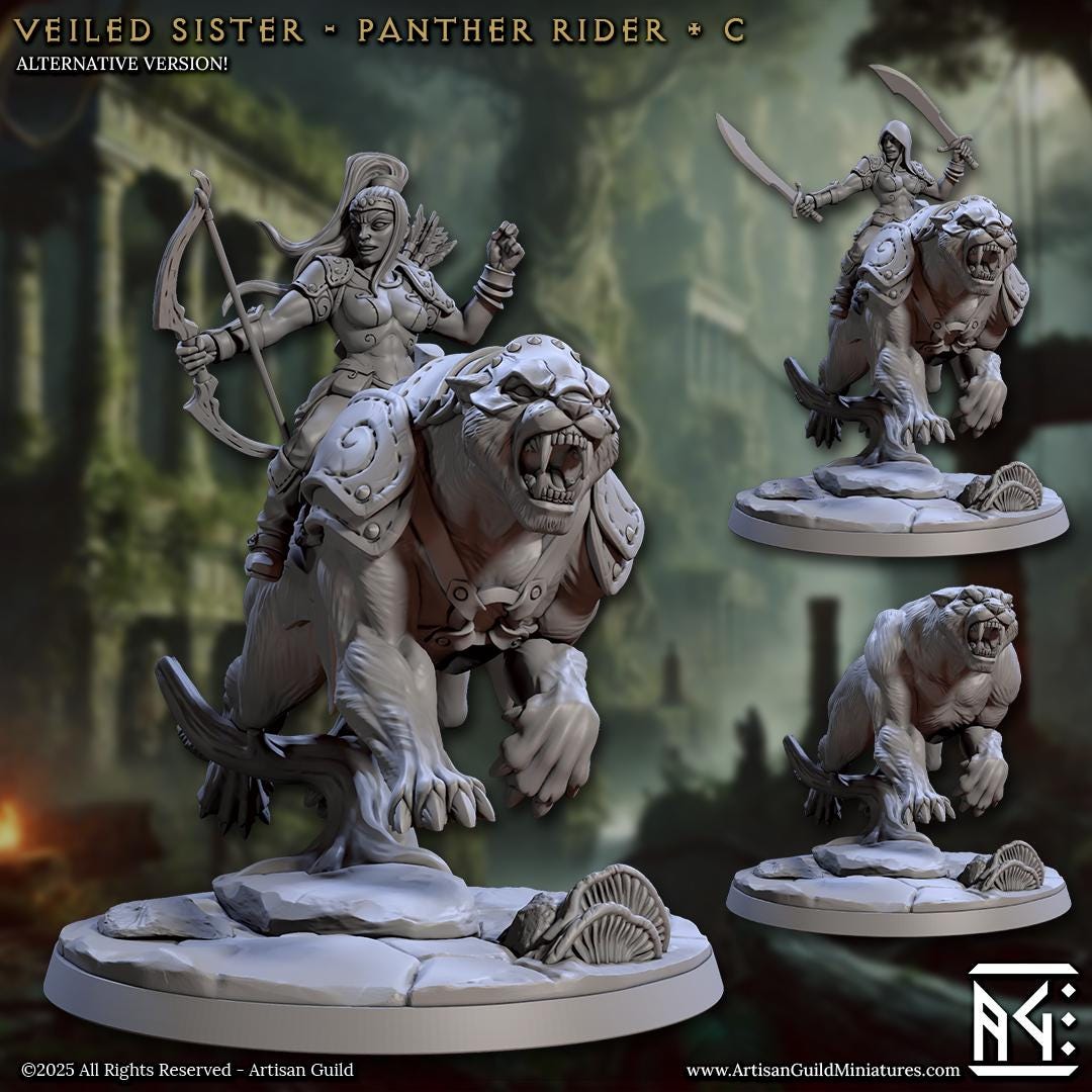 Panther Riders | Mounted Amazon Warriors | 32mm | Large | Amazon Warrior | Artisan Guild | Veiled Sisterhood | Dungeons and Dragons
