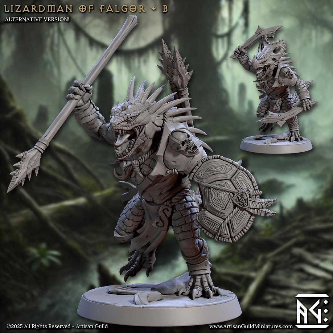 Lizardman Warrior Band | Medium | 30mm Base | Lizardmen of Falgor's Swamp | Artisan Guild | Dungeons and Dragons | TTRPG
