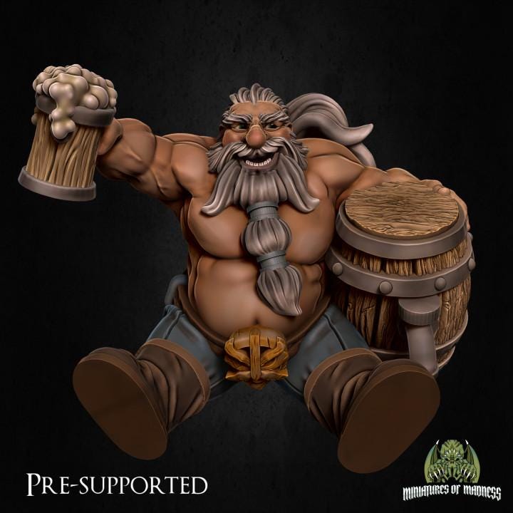 a statue of a man with a beard holding a beer