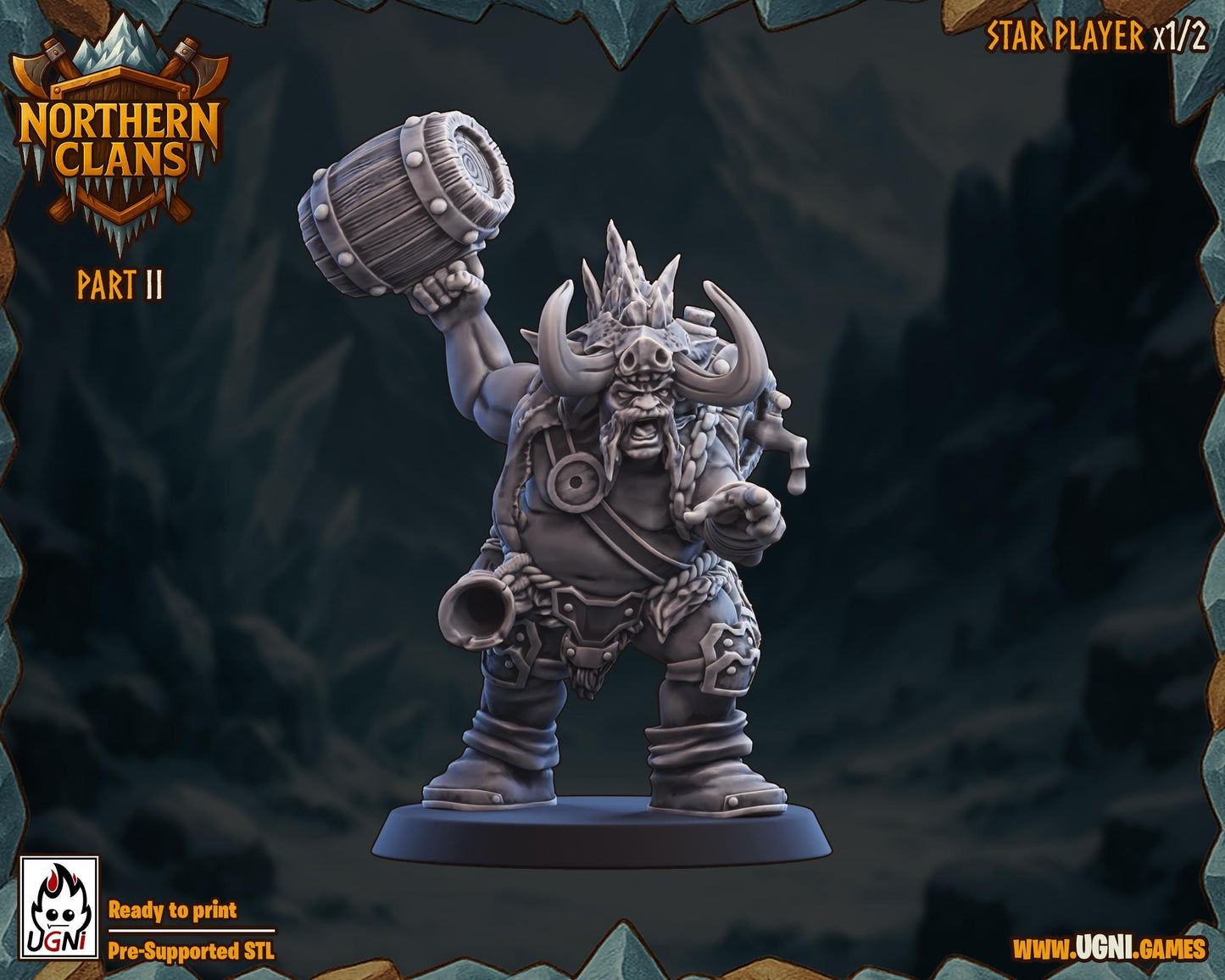 Drunken Barrell Thrower | Star Player | Northern Clans | Norsemen | Fantasy Football | Ugni Miniatures | 12k Resin Quality