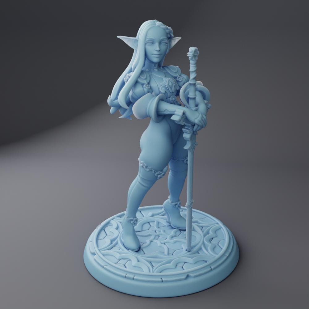 Melrissa the Elven Paladin | Medium | 32mm or 75mm | Twin Goddess Miniatures | Dungeons and Dragons | 3D Printed Miniature | 8K Quality