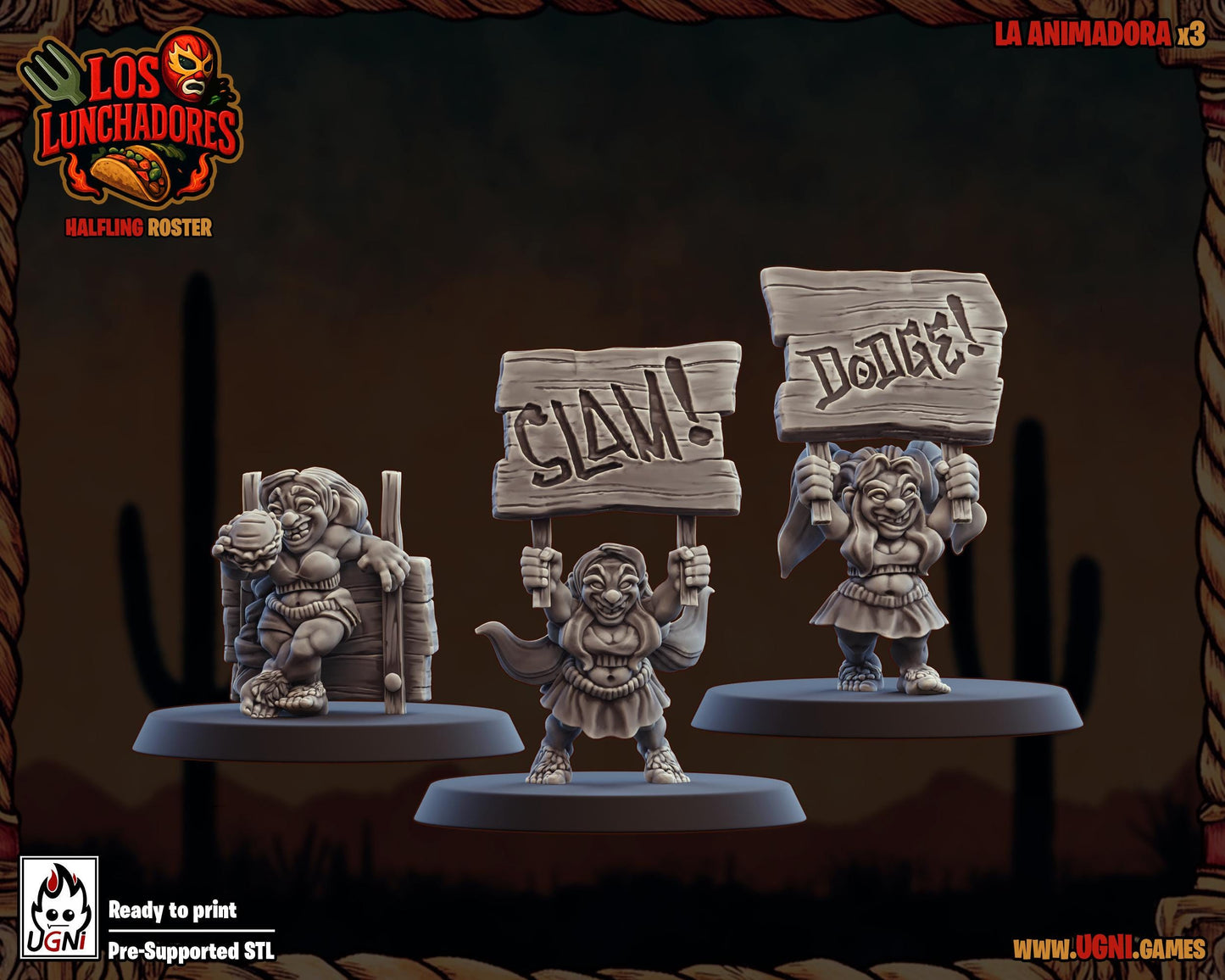 Halfling Cheerleaders | 3 Models | Stunty | Fantasy Football | Bases Included | 3D Printed Miniatures | 12K Quality | Ugni Miniatures