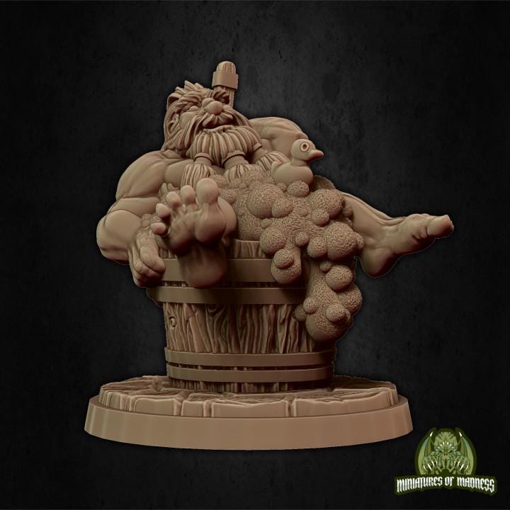 a statue of a man with a beard in a basket of vegetables