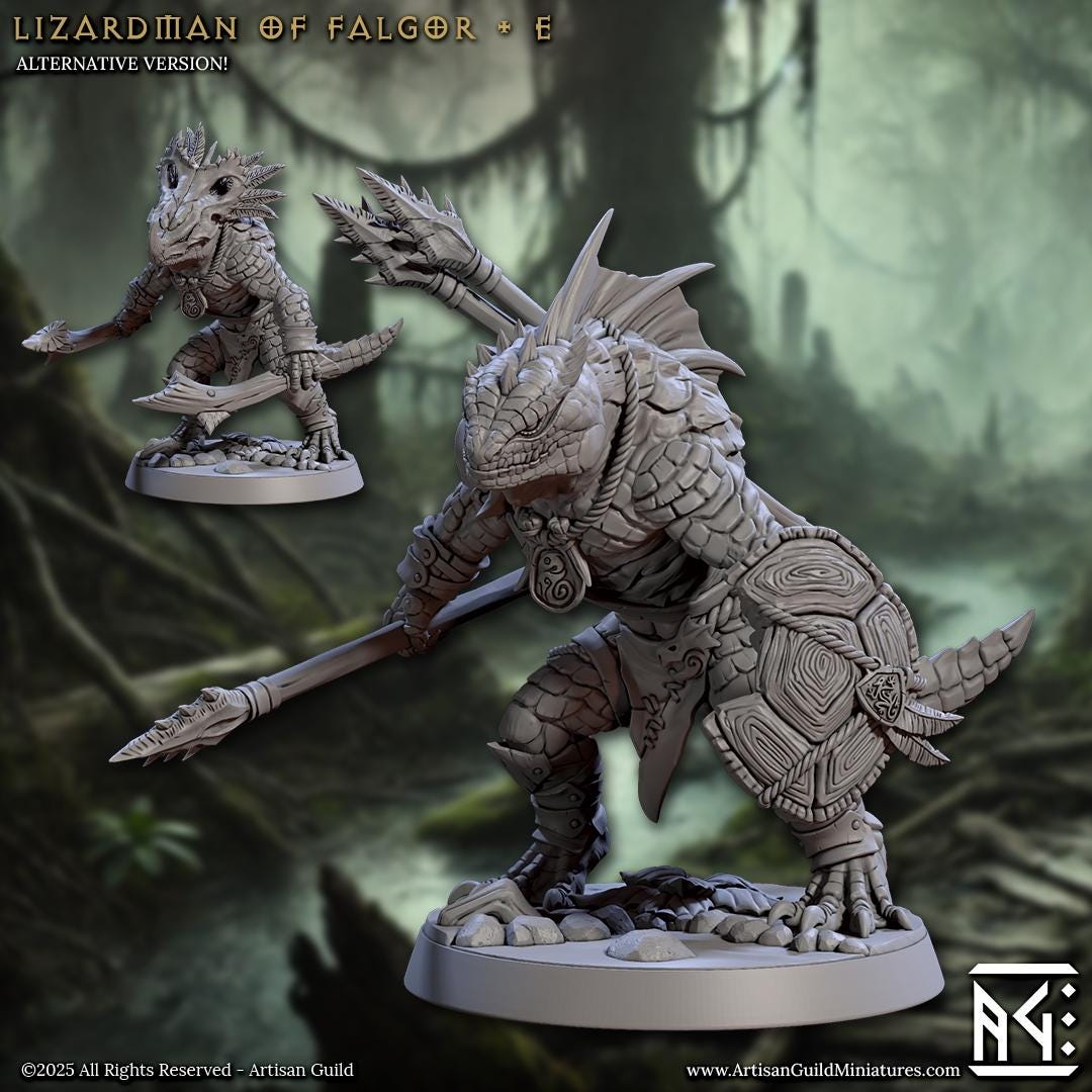 Lizardman Warrior Band | Medium | 30mm Base | Lizardmen of Falgor's Swamp | Artisan Guild | Dungeons and Dragons | TTRPG