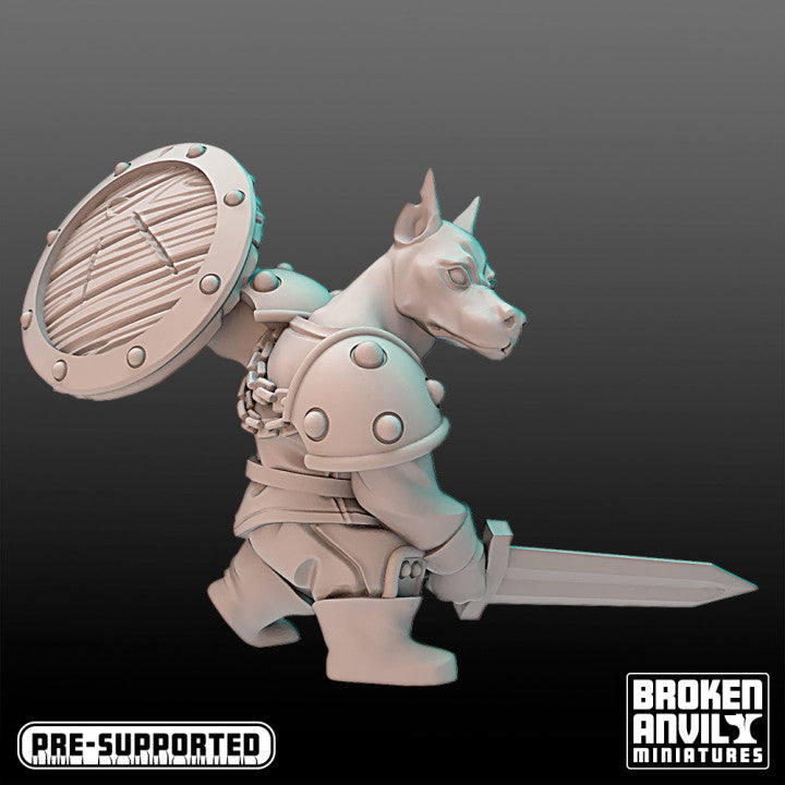 a white dog with a helmet and a sword