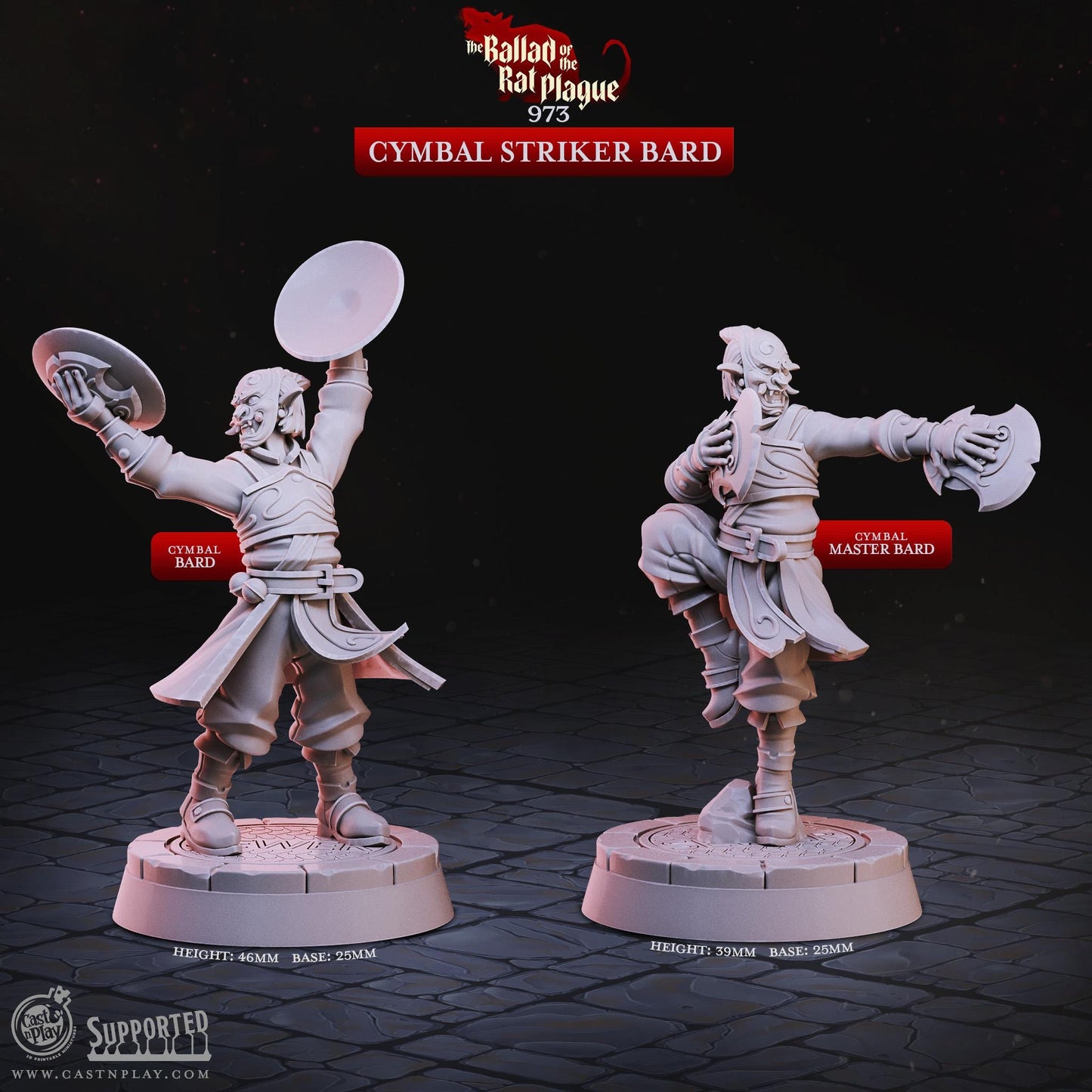 Cymbal Striker Bard | 25mm Base | 32mm Scale | Ballad of the Rat Plague | Dungeons and Dragons | 8k Resin Quality | Cast 'N' Play #973