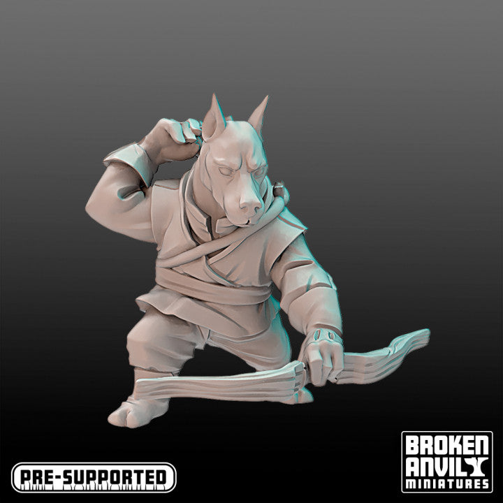 a stylized image of a statue of a dog with a sword