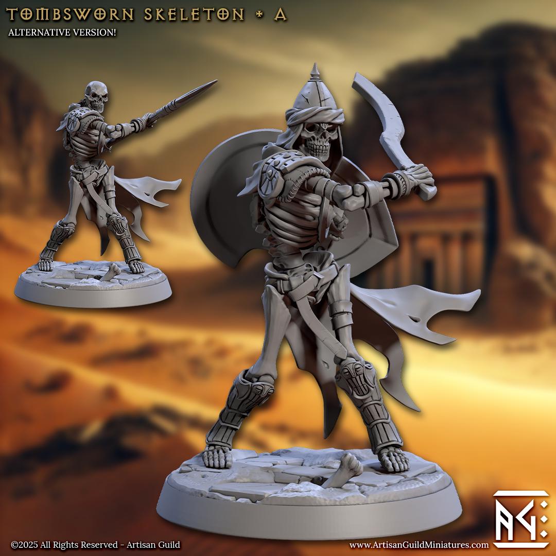 Tombsworn Skeletons | Undead Warriors | 30mm Base | Medium | 32mm | Artisan Guild | Tombkeepers | Miniature | 3D Printed | 8K Quality