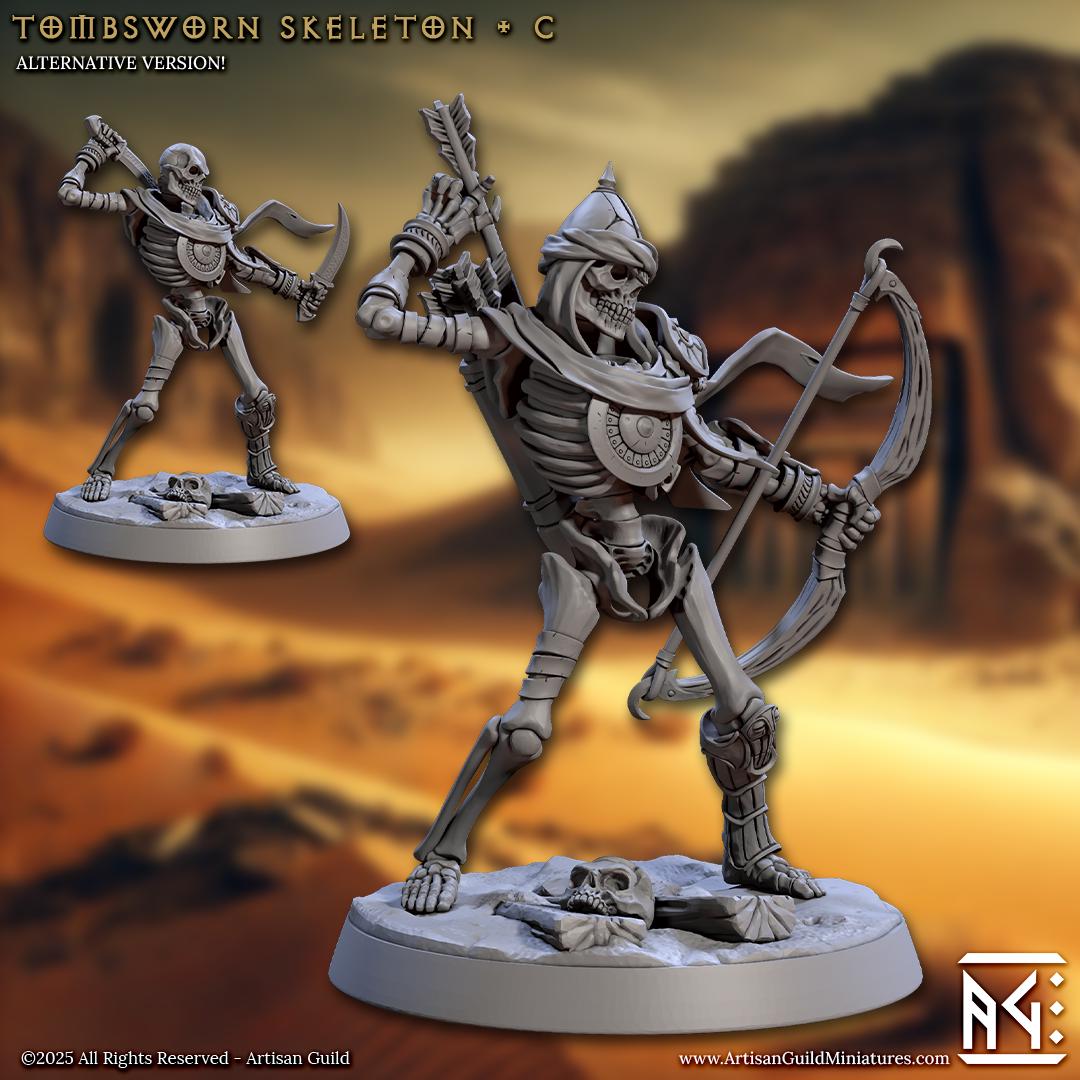Tombsworn Skeletons | Undead Warriors | 30mm Base | Medium | 32mm | Artisan Guild | Tombkeepers | Miniature | 3D Printed | 8K Quality