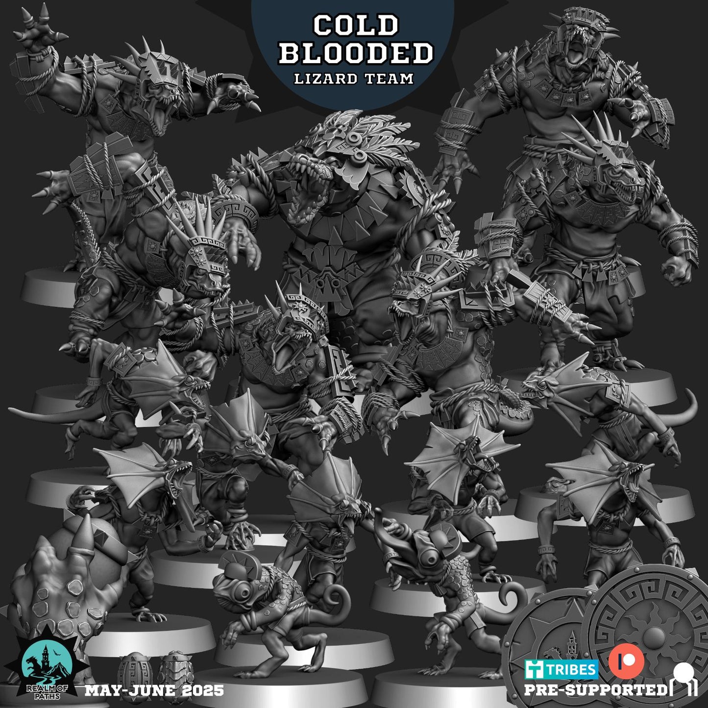 Cold-Blooded Lizards | Lizardman Team | Fantasy Football | Realm of Paths | 3D Printed Miniature | 8K Quality Resin | Bases Included | TTRPG