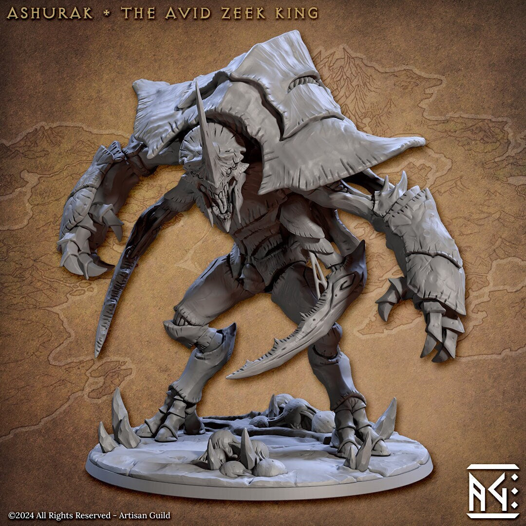 Ashurak the Avid Zeek King | 100mm Base | Gargantuan | Blacktongue Assassins | Artisan Guild | Dungeons and Dragons | TTRPG | 8k Quality