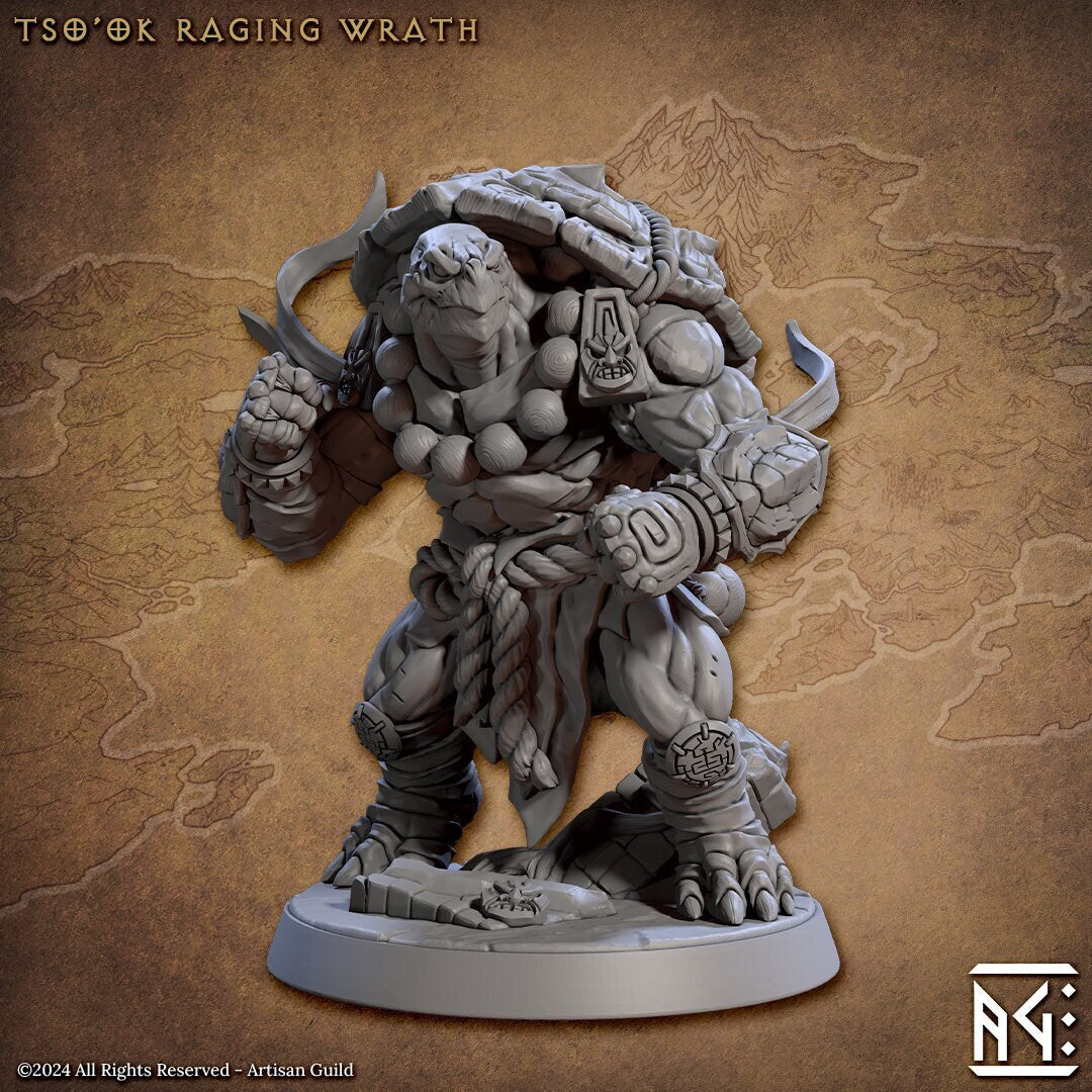 Tso'Ok the Raging Wrath | Tortle Monk | Medium | 32mm | Artisan Guild | Jadeshell Turtlekin | Dungeons and Dragons | TTRPG | Resin Miniature